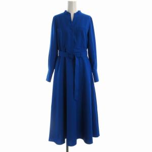 ワンピース ひざ丈 スキッパー ベルト付き 長袖 1 青 ブルー 202320-14-290-61-010