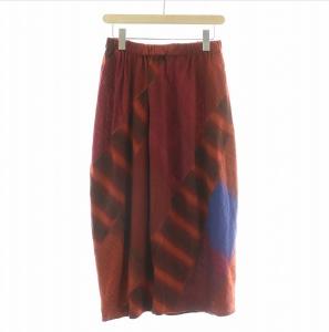 フレアスカート ギャザー イージー ミモレ ロング ウエストゴム ストライプ柄 切替 総柄 ウール M