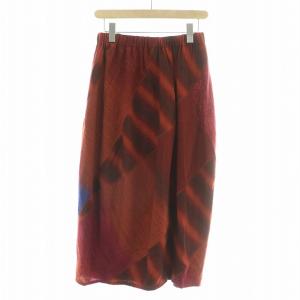 JURGEN LEHL フレアスカート ギャザー イージー ミモレ ロング ウエストゴム ストライプ柄 切替 総柄 ウール M