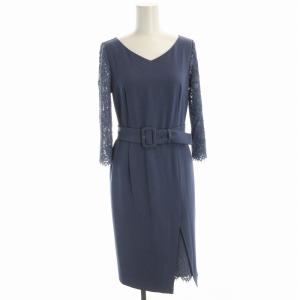 ワンピース ひざ丈 レース 七分袖 36 青 ブルー 031-9240818 /EE