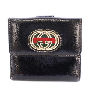 二つ折り財布 コンパクトウォレット レザー インターロッキング GGロゴ Wホック スクエア 黒 ブラック