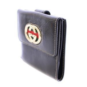 GUCCI 二つ折り財布 コンパクトウォレット レザー インターロッキング GGロゴ Wホック スクエア 黒 ブラック