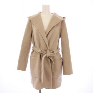 Super170’s フーディコート ロング ウエストベルト ウール 32 ベージュ S238-005