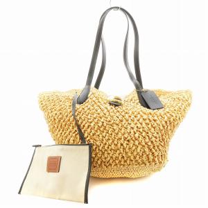 ペーパーストロー スモールトートバッグ ポーチ付き ベージュ ブラック