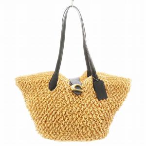 COACH ペーパーストロー スモールトートバッグ ポーチ付き ベージュ ブラック