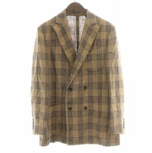 ダブルブレスト テーラードジャケット リネン 48 ブラウン