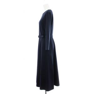 M-Premier ヴィーネポンチベルト付ワンピース フレア ロング マキシ 七分袖 38 紺 ネイビー A936-003