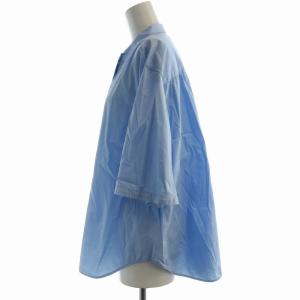 IENA バンドカラーフロントスリットシャツ ブラウス 五分袖 F 青 ブルー 21050900534020 /RO