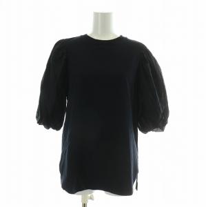 パフスリーブカットソー 五分袖 クルーネック ストレッチ 無地 F 紺 ネイビー 6517-206-0640