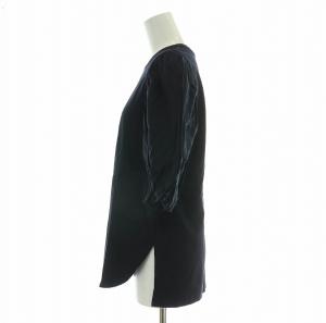 Drawer パフスリーブカットソー 五分袖 クルーネック ストレッチ 無地 F 紺 ネイビー 6517-206-0640