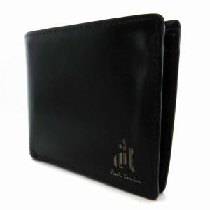 PAUL SMITH 二つ折り財布 マーケトリーストライプラビット レザー ロゴ 黒 ブラック /RO Ｈ