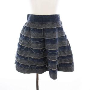 デニムスカート ミニ パッチワーク フレア M 青 0143AK03 /YM
