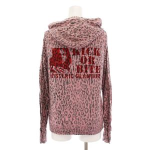 HYSTERIC GLAMOUR パーカー ニット ジップアップ ヒョウ柄 レオパード 長袖 F ピンク 黒 0124ND10 /YM