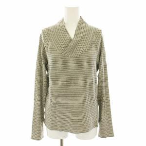 カットソー ブラウス ショールカラー 長袖 ボーダー柄 M グレー 黒 ブラック J0161UB031