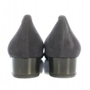 GINZA Kanematsu パンプス スクエアトゥ チャンキーヒール ローヒール Vカット スエード 23.5cm チャコールブラック