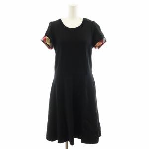 ワンピース ロング丈 半袖 チェック柄 38 黒 ブラック 55J21-631-09 /AN42 H