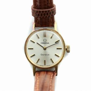 GENEVE ジャンク品 腕時計 ウォッチ 自動巻き オートマティック 白文字盤 レザーバンド 茶 ブラウン