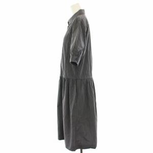 MARGARET HOWELL ワンピース ひざ丈 ギンガムチェック 半袖 2 グレー 黒 ブラック 578-157505 /HN H