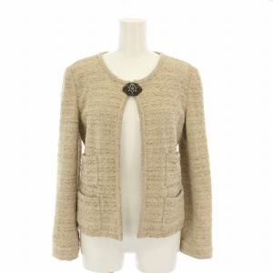 ノーカラージャケット ビジュー装飾 38 ベージュ 27658