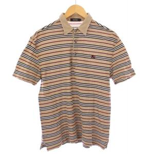 ポロシャツ 半袖 レギュラーカラー ロゴ 刺繍 ボーダー柄 鹿の子 3 ベージュ /BB GY14
