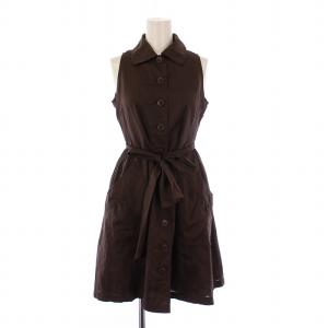 シャツワンピース ミニ丈 ノースリーブ レギュラーカラー ベルト リボン 36 茶 ブラウン /BB GY14