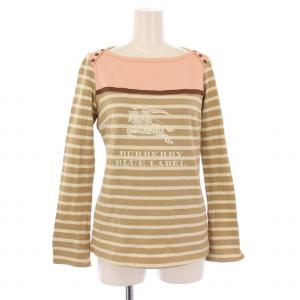 カットソー 長袖 ボートネック ボーダー柄 ロゴ プリント 38 ベージュ /BB GY14