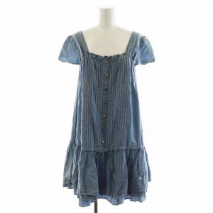 デニムワンピース ノースリーブ フリル ひざ丈 36 水色 ライトブルー E1J16-149-20 /AN50