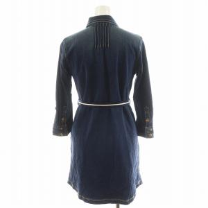 BURBERRY BLUE LABEL デニムワンピース 長袖 ひざ丈 金ボタン ロゴ刺繍 コットン 36 紺 ネイビー E1J60-597-29