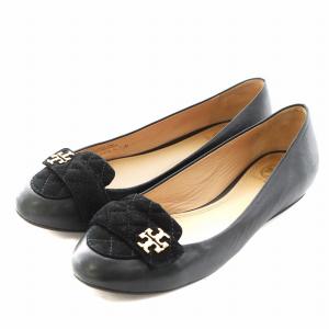 パンプス ラウンドトゥ ローヒール キルティング ロゴ レザー 7.5 黒 ブラック /AN20 GY14