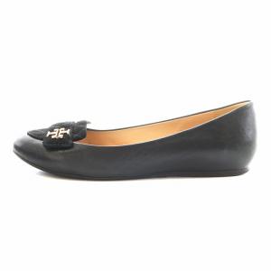 TORY BURCH パンプス ラウンドトゥ ローヒール キルティング ロゴ レザー 7.5 黒 ブラック /AN20 GY14