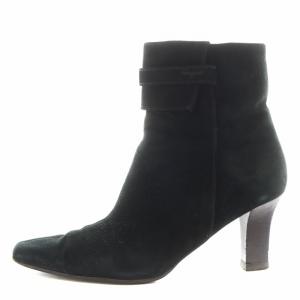 ショートブーツ ヒール スエード 6.5 黒 ブラック /AN30 GY14