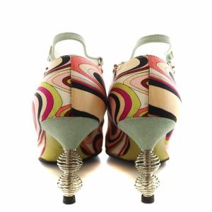 Emilio Pucci パンプス ポインテッドトゥ アンクルストラップ 総柄 レザー 38.5 マルチカラー ピンク ベージュ