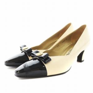 カサンドラロゴ YSL パンプス ポインテッドトゥ ヒール リボン バイカラー レザー 36 白 ホワイト