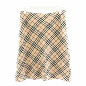 ノバチェック 台形スカート ひざ丈 ウール 38 ベージュ FLF47-621 /AN14 GY14