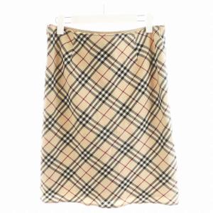 BURBERRY BLUE LABEL ノバチェック 台形スカート ひざ丈 ウール 38 ベージュ FLF47-621 /AN14 GY14