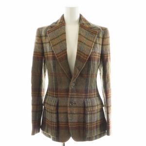 テーラードジャケット シングル チェック柄 ウール アルパカ混 2 茶 ブラウン /AN31 GY14