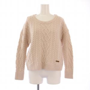 ニット セーター 長袖 クルーネック ケーブル編み ウール ロゴ 38 ピンク /BB GY14