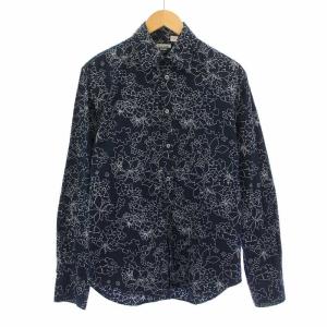 カジュアルシャツ 長袖 レギュラーカラー 花柄 総柄 S 紺 ネイビー /BB GY14