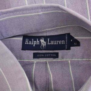 RALPH LAUREN ボタンダウンシャツ カジュアル 長袖 レギュラーカラー ストライプ柄 ロゴ 刺繍 15.5 紫 パープル