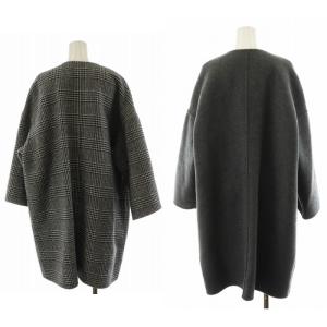 DRESSTERIOR グレンチェックリバーコート ノーカラーコート ロング丈 リバーシブル ウール アウター 34 グレー 085-97015