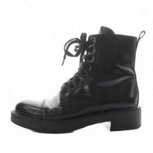 ショートブーツ レースアップ ヒール レザー 38.5 黒 ブラック /AN16