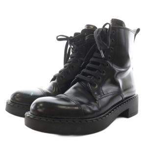 PRADA ショートブーツ レースアップ ヒール レザー 38.5 黒 ブラック /AN16