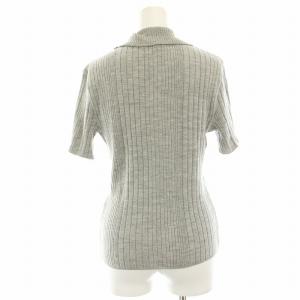 BURBERRY LONDON ニットポロシャツ カットソー ウール 絹 シルク混 レースアップ リブ 半袖 2 グレー FB076-013