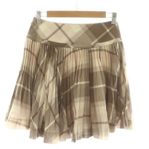 BURBERRY BLUE LABEL フレアスカート ギャザー チェック ロゴ刺繍 36 ブラウン /NQ GY14