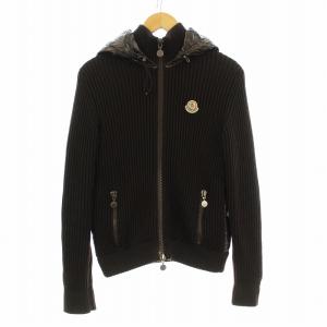 ダウンジャケット フード ニット 切替 ナイロン ジップアップ ウール S 茶 ブラウン 920-091-94116-01