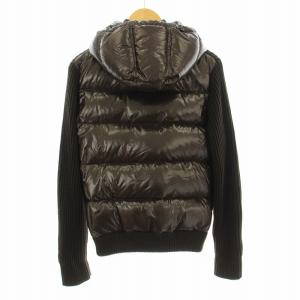 MONCLER ダウンジャケット フード ニット 切替 ナイロン ジップアップ ウール S 茶 ブラウン 920-091-94116-01
