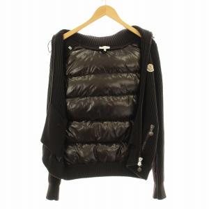 MONCLER ダウンジャケット フード ニット 切替 ナイロン ジップアップ ウール S 茶 ブラウン 920-091-94116-01