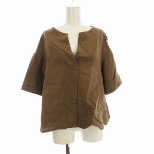 シャツ ブラウス 半袖 リネン混 38 茶 ブラウン 531-8110515 /EE
