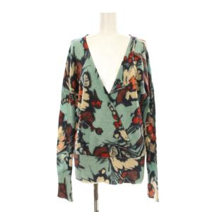 ニット セーター 長袖 カシュクール 花柄 アルパカ混 ウール混 XL ミントグリーン マルチカラー FK06