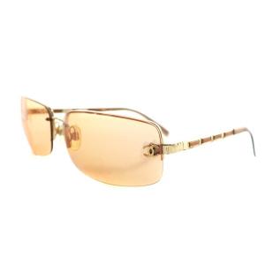 CHANEL ココマーク サングラス リムレス プラスチック レザー 6515 120 ゴールド色 茶 ブラウン 4113